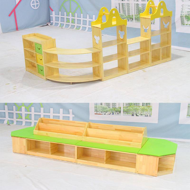 幼儿园实木原木玩具柜儿童玩具组合柜家具收纳储物卡通书架书包柜