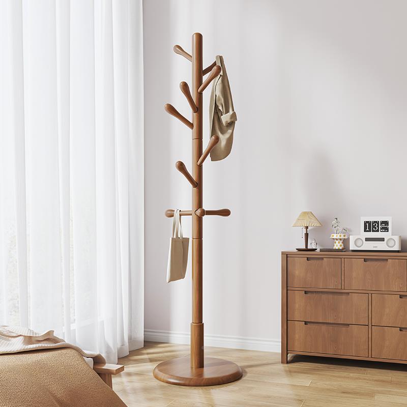 衣帽架落地家用卧室挂厅衣加粗圆盘架客秋易冬衣挂杆立式简实木网