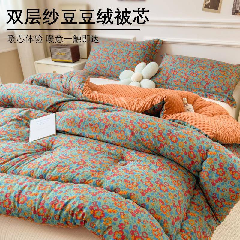 豆豆587绒冬双被层纱豆豆被学生宿冬被被单双人被褥四季春秋舍芯