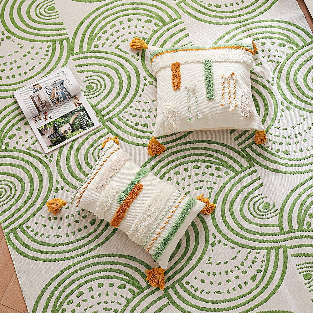 家用棉线工编织抱枕套小清新簇绒用车抱枕枕套流苏艺255简约抱套