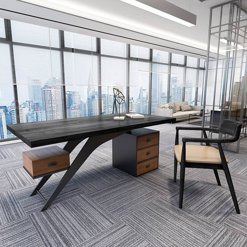 美式loft实木办公桌设计师创意大板工作台单人台式电脑桌椅组合