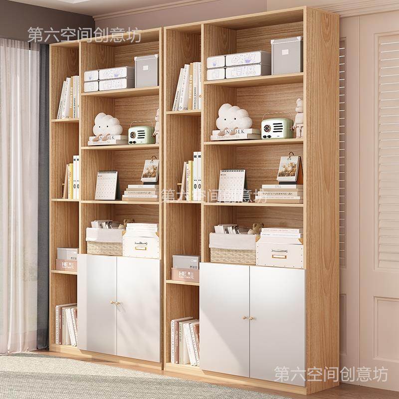 W6实物书架落地式儿组合书001柜带门防尘置架展示柜木童桌面收纳