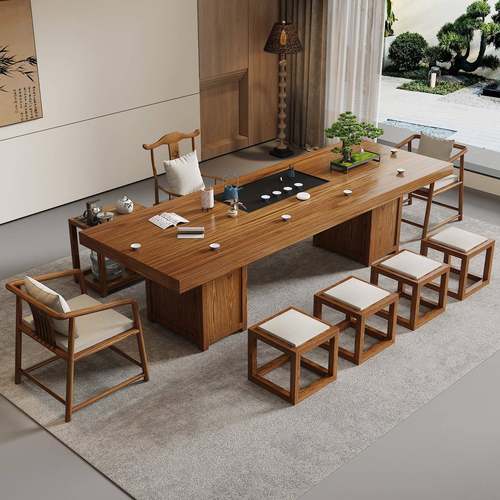 式实2木桌椅AIV组合现代轻奢新中家用办公室大茶板025新款高端泡