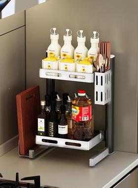 PFK新款厨房料置物架调面大号佐不锈钢放台料装盐调味罐收纳架子