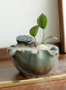 中式禅意循环流水招财摆件客厅办公室茶几桌面雾化加Y湿器开业礼