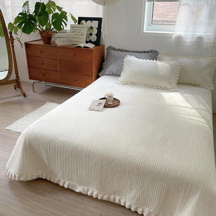 牛奶绒床盖c加绒水晶绒床单2022新款白色珊瑚绒单件三件套冬季法