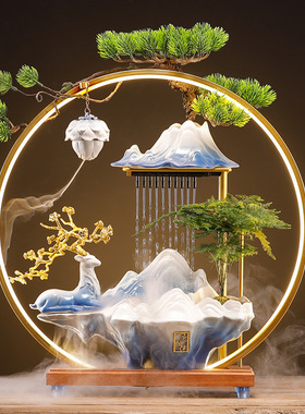 新中式循环流水i鹿生财摆件办公室家居客厅玄关装饰品乔迁新居礼