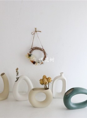is极简北欧风创意陶瓷花瓶烛台家居饰品摆件花S盆民宿咖啡店陈列
