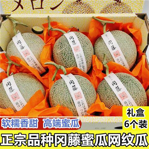 正宗冈藤蜜瓜6个礼盒装静冈牛三网纹蜜瓜哈密瓜甜瓜海南玫珑软心