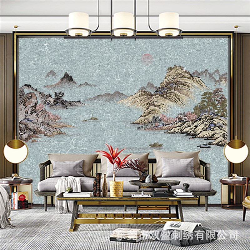 硬包电视刺绣背景墙装饰轻奢简约现代沙发客厅床头软包背景墙制作