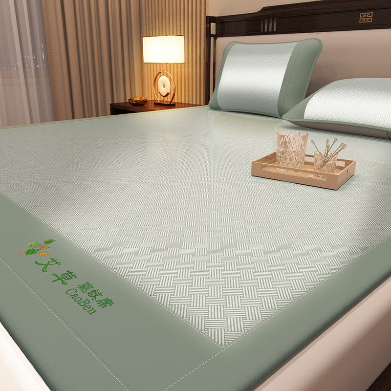 夏季爆品艾草凉席三件套冰丝席学生宿舍单人加厚家用床垫藤席