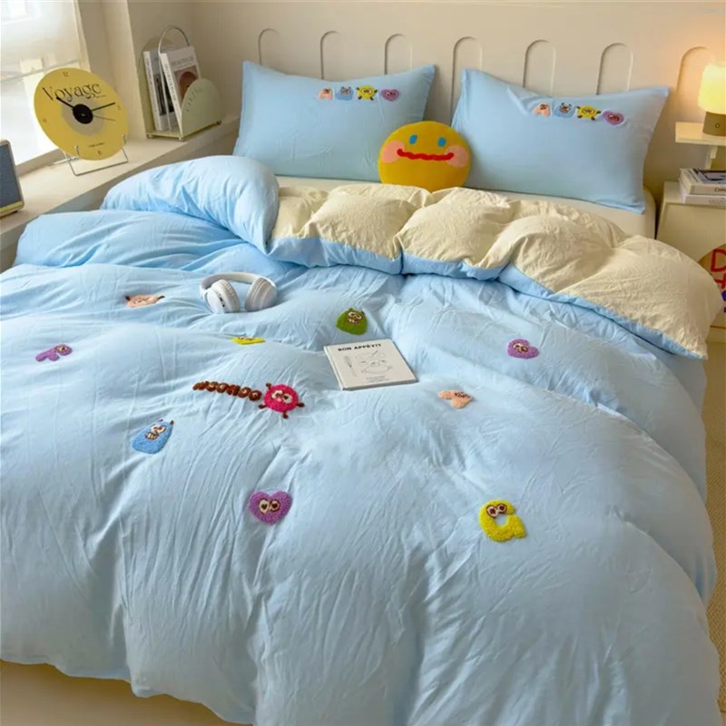 小怪兽床上四件套床单被套水洗棉亲肤少女单人学生宿舍床上三件套