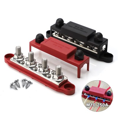 房车游艇汇流排4路250A48VDC/300VAC铜螺柱接线红黑色螺柱配电块