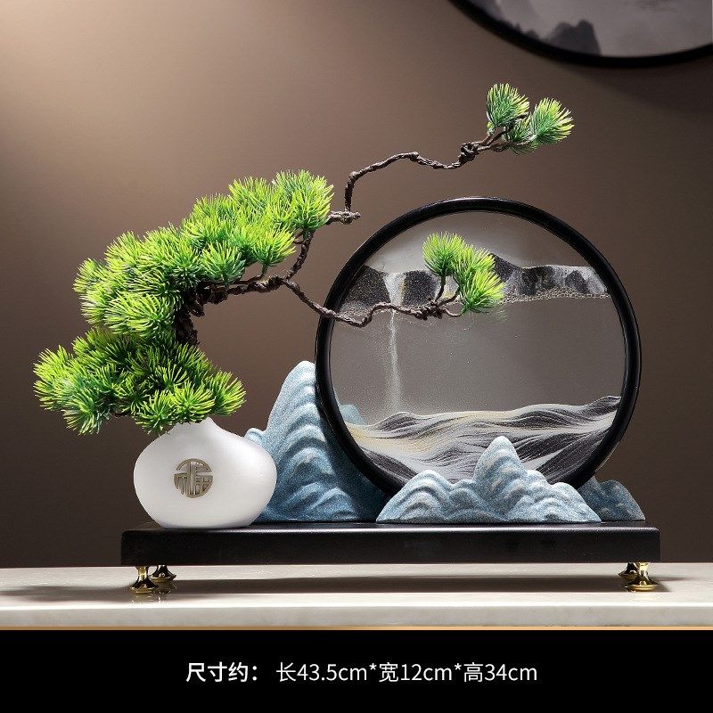 创意新中式流沙画摆件迎客松假山工艺品陶瓷装饰酒柜玄关客厅,特色手工艺,其他特色工艺品,淘宝优惠券,粉丝福利购,淘宝优惠卷