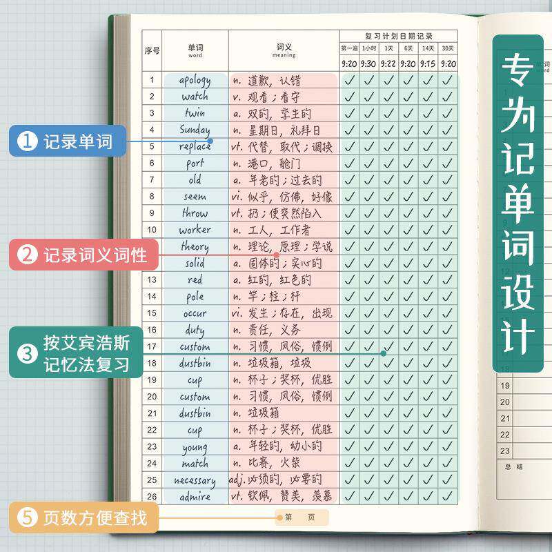 英语单词本汇艾浩斯遗宾忘曲线习记忆本复计划表英语词笔记本238