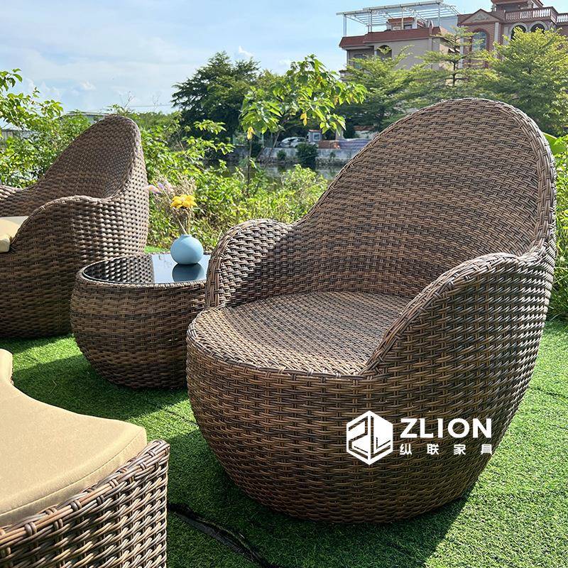 22-8-2-5藤桌编藤椅休闲椅三件套花园户外庭院懒人沙发茶几桌椅组