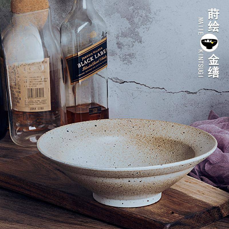 日式家用拉粗陶斗笠碗大号面饭陶瓷设计生活餐具F76JM977小脚大口