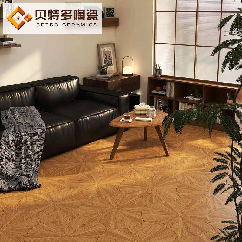 天绒柔光荷叶木砖520x纹600复古瓷鹅砖胡木LF60101H桃焦糖色仿木