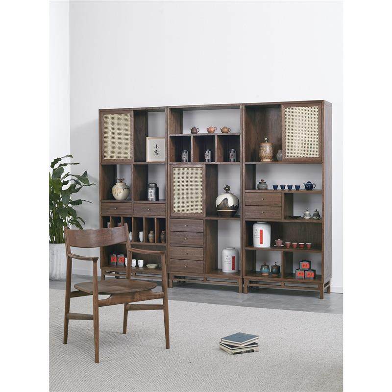 新2021.02中式黑胡桃全实博古架轻木奢型储物柜极木简式展柜柜书