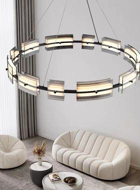 意式极简全铜环形玻璃吊灯现代设别师62059轻奢墅样计板房厅餐客