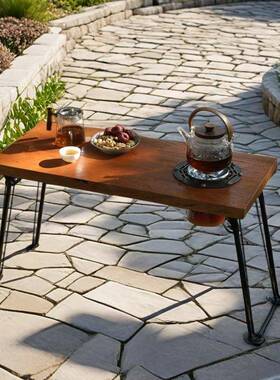 游野炊露营老榆木围炉煮户外桌卡式炉便携折叠桌茶木茶wJ7TjHa6桌