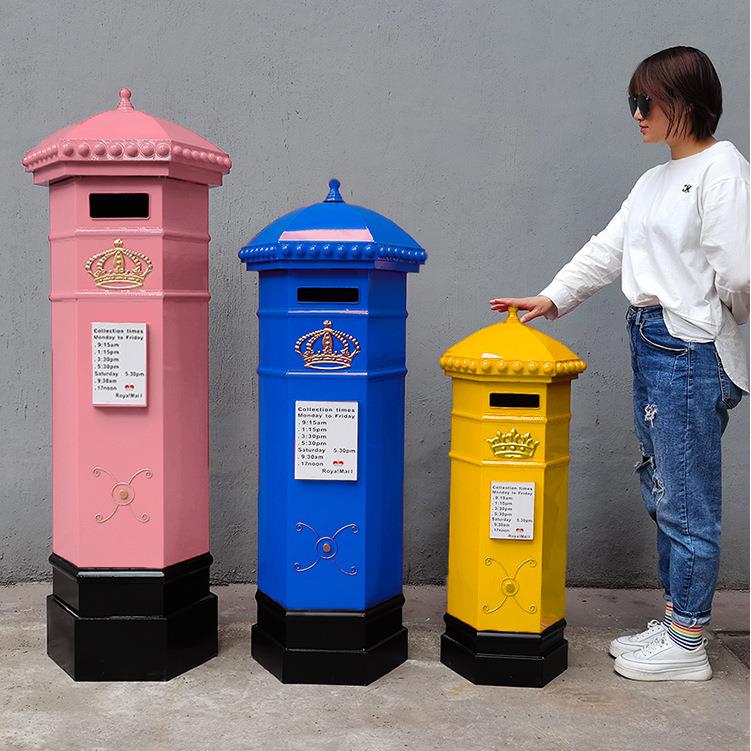 铁艺古地英伦风色红邮筒六角信箱落装饰复道具摆件00856移动软装