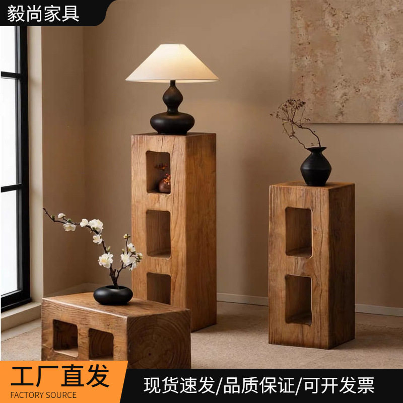 中古风实木木墩子凳子实木茶几沙发边几树桩民宿装饰原木底座摆件