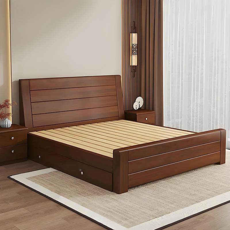 新中单实木1米8双人床主床卧2ROG025年新款出租房用胡桃色1米5人