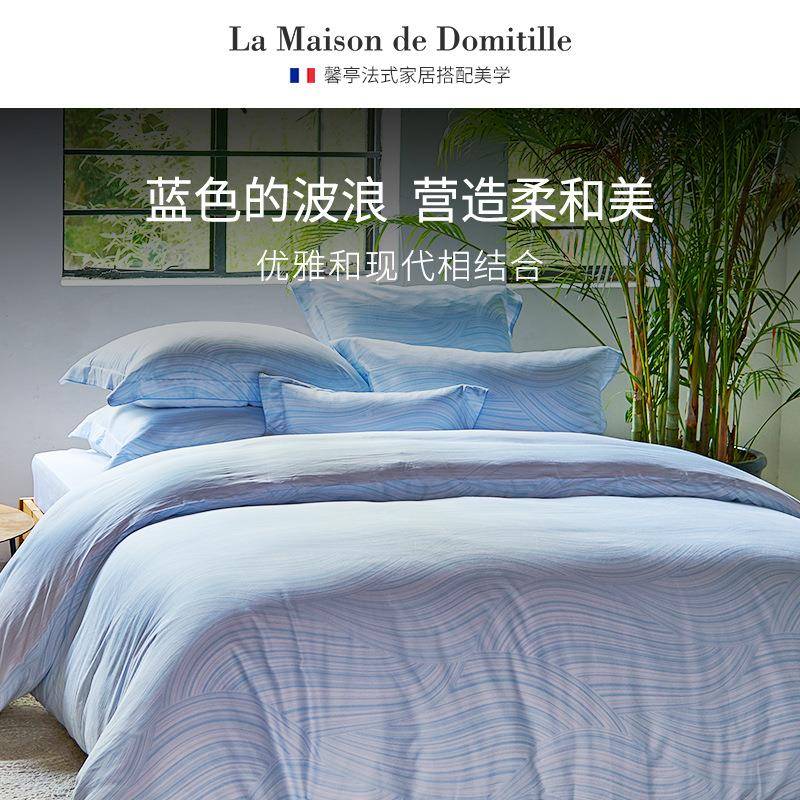 xyt纯轻F6S58J8被奢风床上四件套棉全棉缎纹印花双人床单品套1.5m