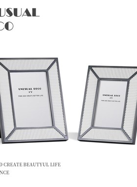 简约欧式轻奢竖条纹o立体相框样板房书房卧室电视柜装饰摆件