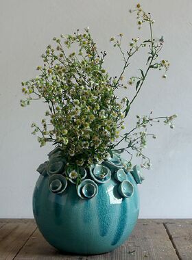 地中海彩色裂纹陶瓷装饰花瓶花插D客厅餐厅电视柜餐桌玄关摆件