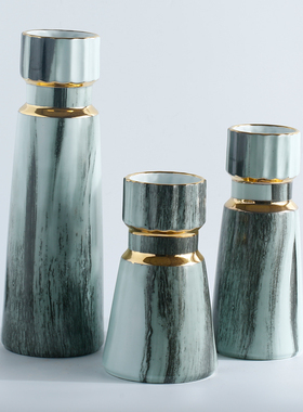 水墨石纹花器组合客厅家居装饰品样板O间售楼处摆件干花瓶