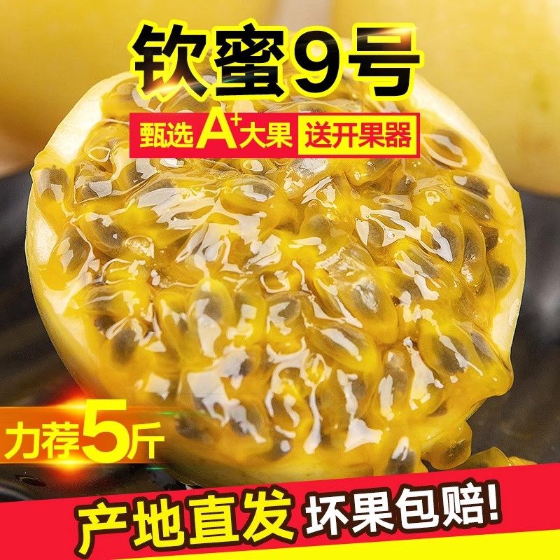 广西钦蜜9号黄金百香果5斤新鲜水果当季整箱包邮黄皮白香黄金果