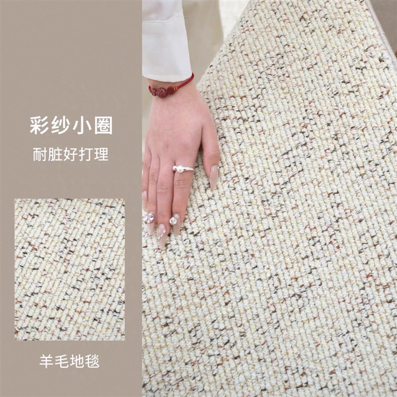 新西兰高脂彩纱羊毛地毯现代简约风轻奢高级满铺素色编织客厅地毯