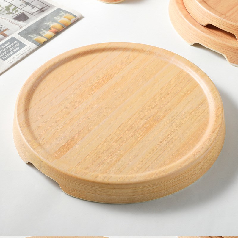 密胺仿木纹盘子大号圆形托盘披萨盘餐厅商用创意摆盘特色冷菜盘