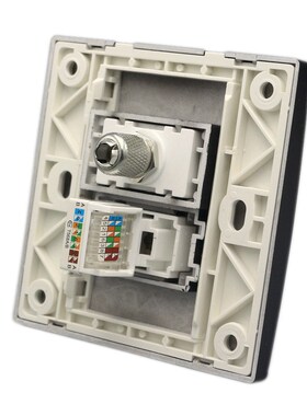 黑色86型电脑电视插座CAT5E网络+TV有线电视面板网线信息墙壁面板