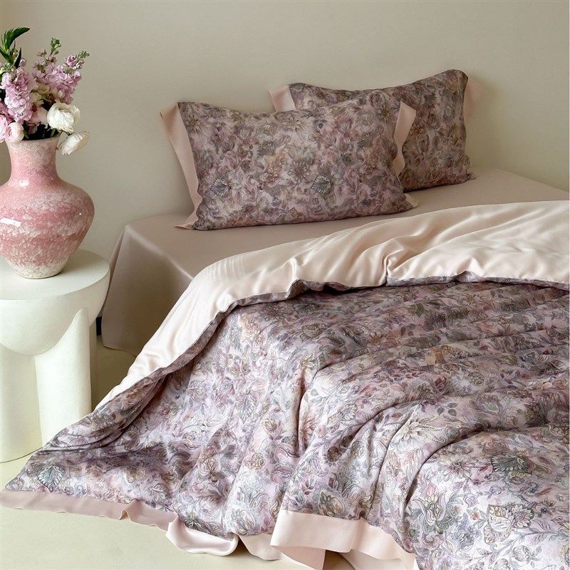 田园风夏季天丝四件套数码印花凉感丝滑床单被套双人床上用品