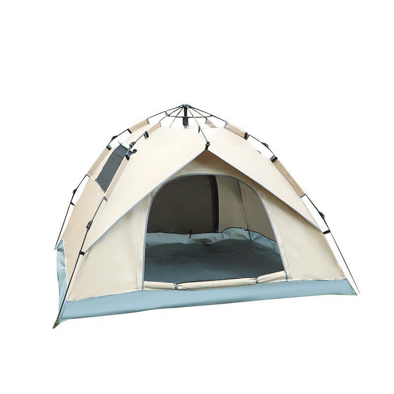 夏季户外露营帐篷两门两窗多人野营野餐速开自动帐篷假两层卡其