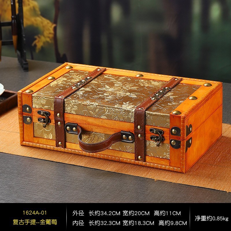 仿古手提箱旧色木质收纳箱家用店铺收纳箱子橱窗道具影视道具木箱