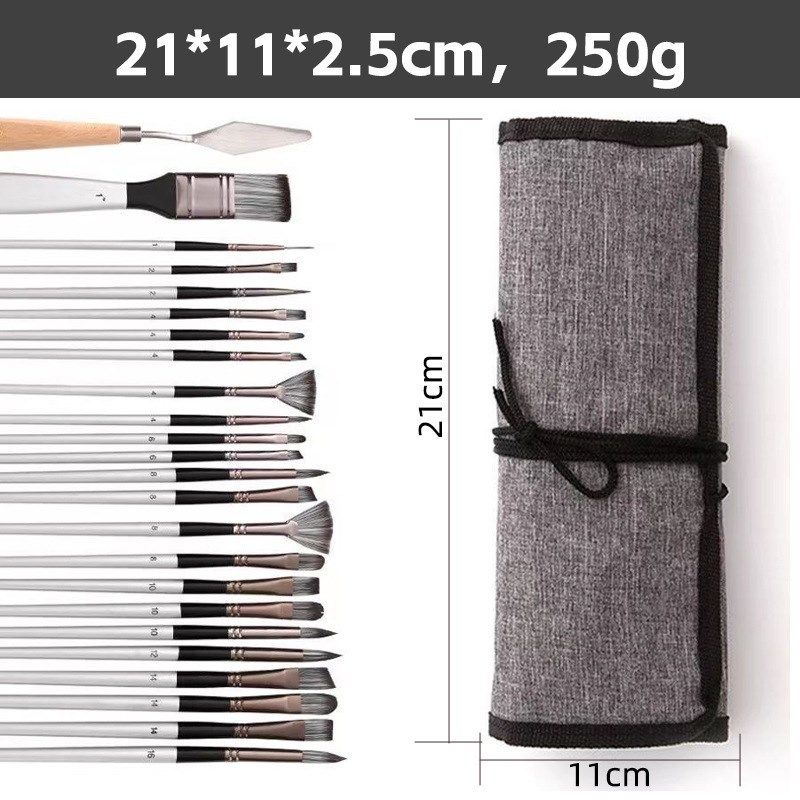 跨境帆布24支尼龙毛画笔套装银灰杆手绘油画笔学生水彩画笔刷全套,玩具/童车/益智/积木/模型,画笔/画刷,淘宝优惠券,粉丝福利购,淘宝优惠卷