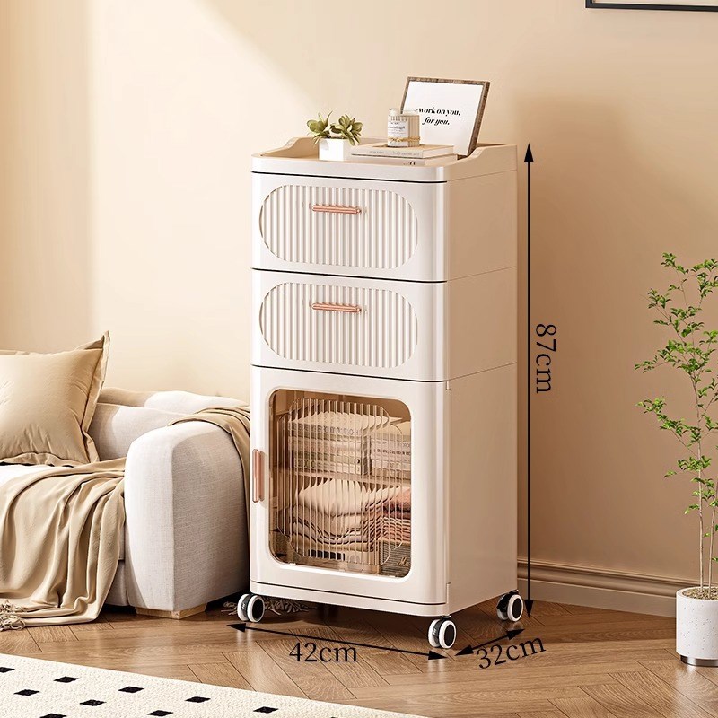 法式抽屉柜收纳柜家用窄夹缝隙客厅侧边角床头柜可移动置物储物柜