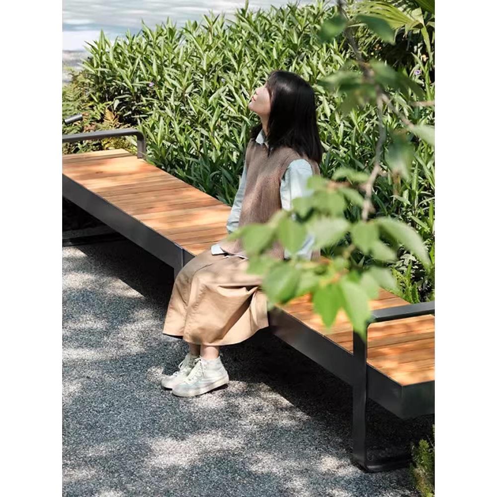 户外简易实木椅不锈钢公园椅休闲板凳成品座锻铁凳户外花园椅