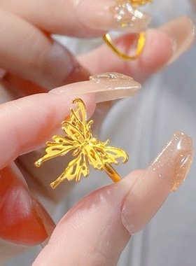 新中式古法金色镂空蝴蝶戒指