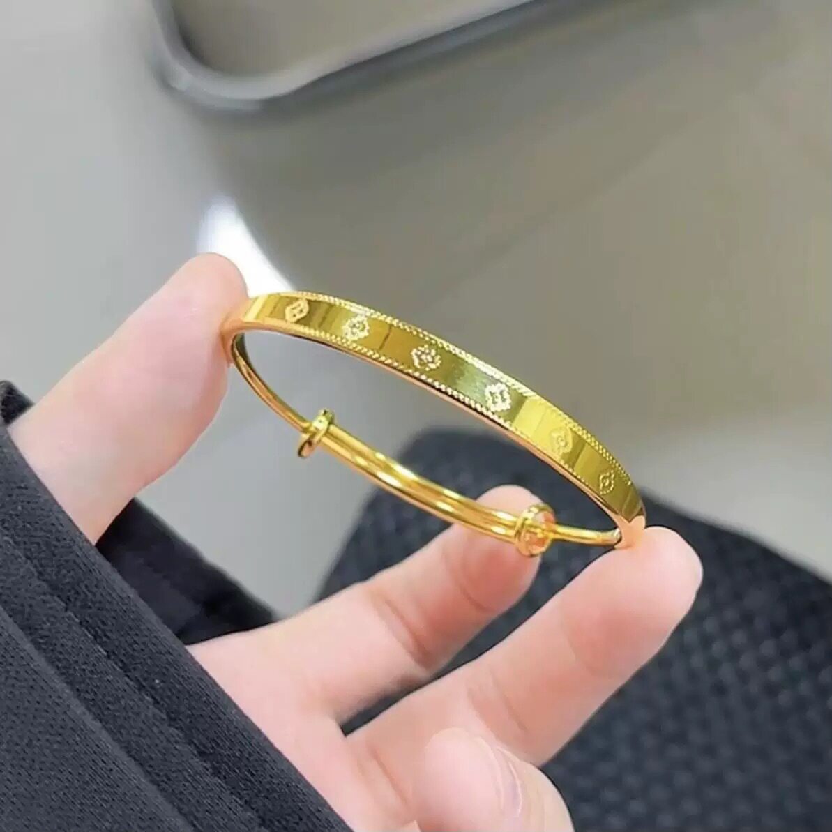 金店同款古法传承幸运草推拉手镯
