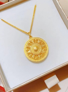 复古中国风镂空八宝罗盘吊坠项链