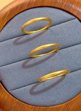 精工2mm古法莲花传承戒指 镀金女款实心素圈戒指手饰情人节礼物