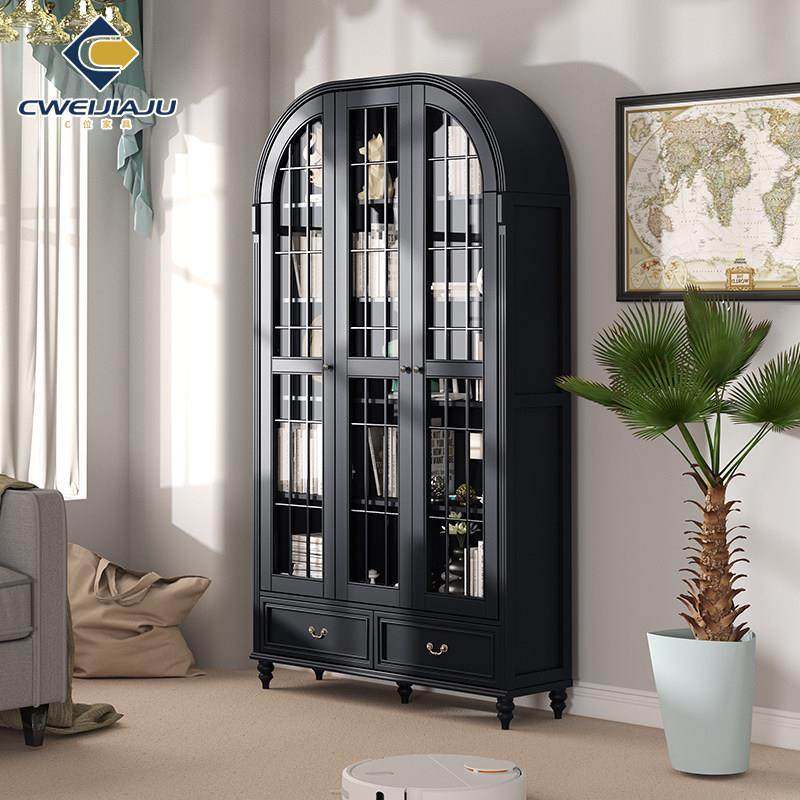 法式实木书柜拱形置物架带门靠墙客厅复古黑色收纳展示柜落地酒柜,3C数码配件,USB多功能数码宝,淘宝优惠券,粉丝福利购,淘宝优惠卷