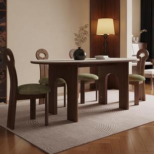 中用古风凯旋门餐桌家小户型长饭形桌岩板圆桌方实木餐桌椅ZGF7子