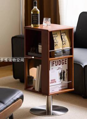 中古风实木旋书志架床边收纳多层杂柜地储物MPK柜落转沙发边几侧