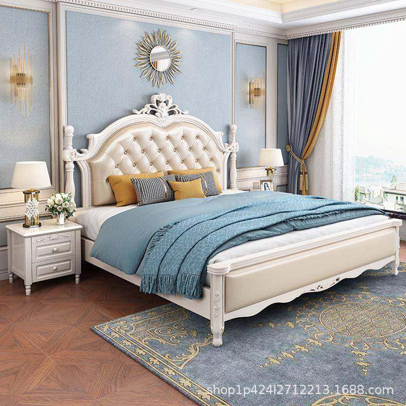 美实木JYQ床床1.米白色双人现代简约轻式奢主卧1.5米8公主床软包